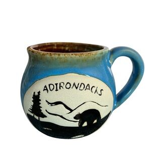 Adirondack Mountains Hiking Camping Blue and Brown Coffee Tea Pottery Mug 16oz